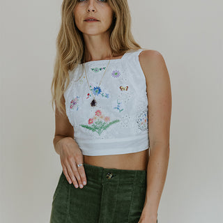 Pinafore Patchwork Crop Top - Eyelet