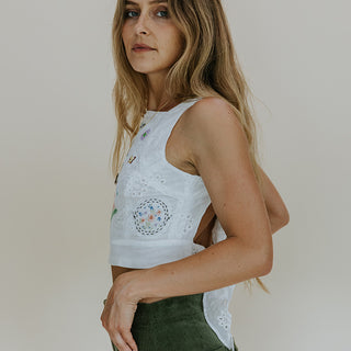 Pinafore Patchwork Crop Top - Eyelet