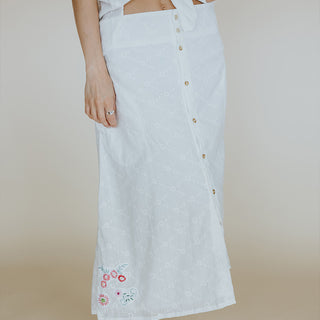 Brie Eyelet Button-Front Midi Skirt