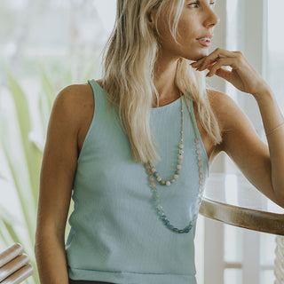 Brooke Cropped Tank - Seaside Blue Ribbed