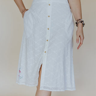 Brie Eyelet Button-Front Midi Skirt