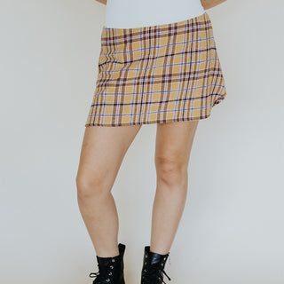 Plaid Flannel Mini Skirt - Gold & Purple