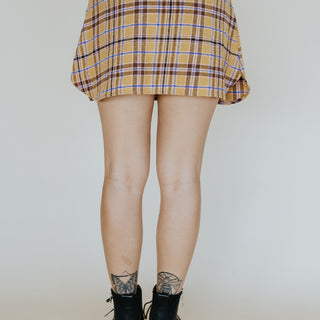 Plaid Flannel Mini Skirt - Gold & Purple