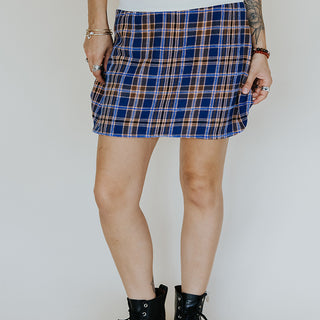 Plaid Flannel Mini Skirt - Cocoa & Purple