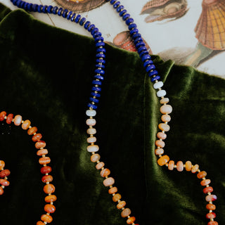 Beaded Lapis and Fire Opal Necklace