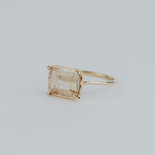 Emerald Cut Sunstone Ring - 14k Yellow Gold