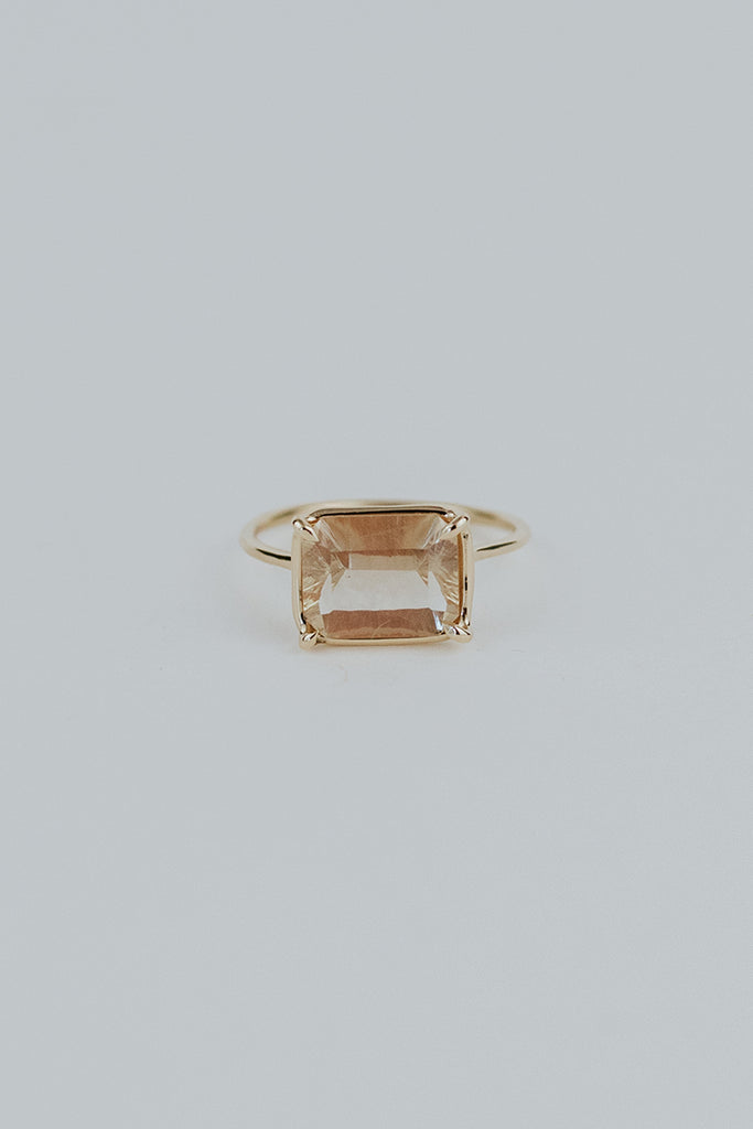 Emerald Cut Sunstone Ring - 14k Yellow Gold