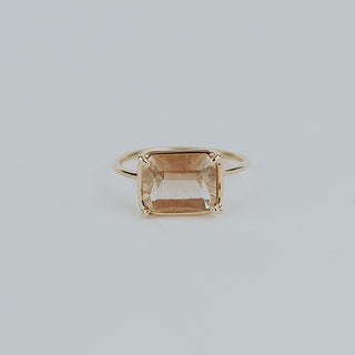 Emerald Cut Sunstone Ring - 14k Yellow Gold