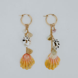Sunrise shell Puka Shell and Opal Earrings