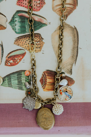 Wings Hawaii brass chain charm necklace with Chief charm and locket