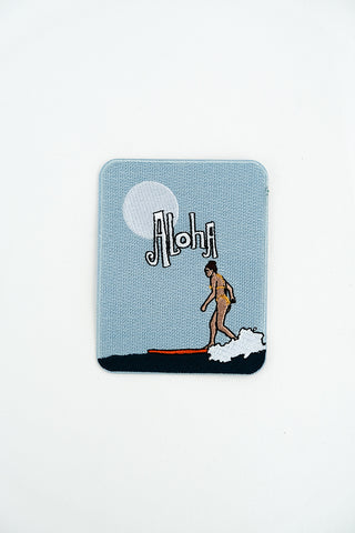 surfer girl with full moon and "Aloha" text embroidered patch