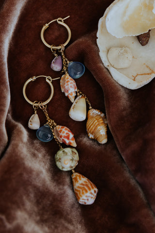Charm Hoop Shell Pile Earrings | Aquamarine + Shells