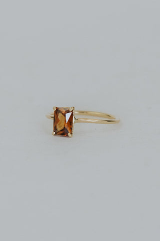 Prong Set Ring - Orange Zircon - 14K Yellow Gold