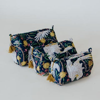 Kantha Toiletry Pouches - White Flowers
