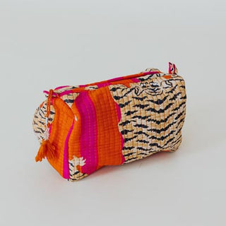 Kantha Toiletry Pouches - Pink Orange Stripe Tiger