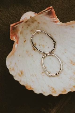 oval sterling silver clasping hoop earrings