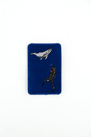 humpback whale with diver embroidered patch