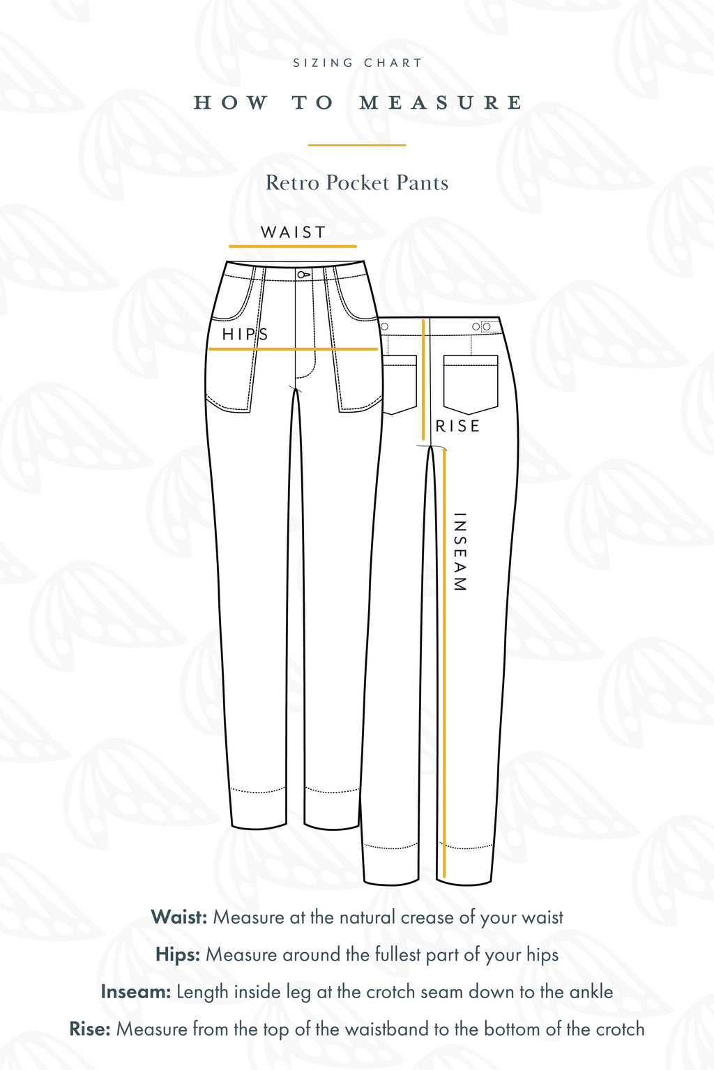 Measurement guide for Wings Hawaii retro pocket pants 