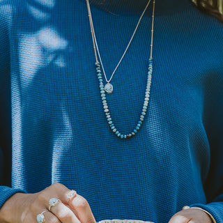 Beaded with chain Afghanite stone necklace Gold Filled