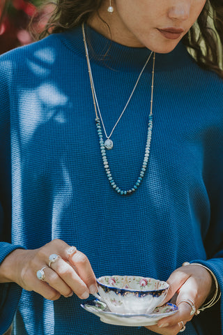 Beaded with chain Afghanite stone necklace Gold Filled