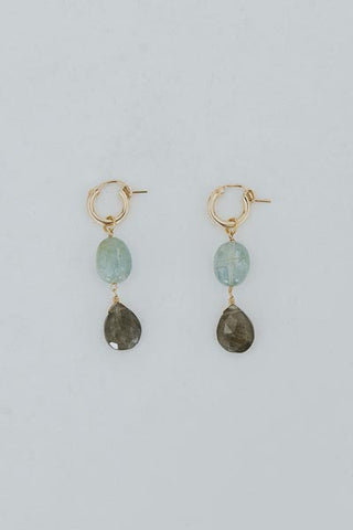 Wings Hawaii Good Karma Hoops earrings with Aquamarine + Labradorite