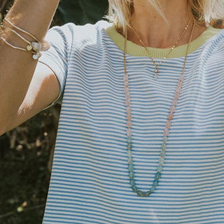 Aquamarine Beaded Necklace - Pink + Teal