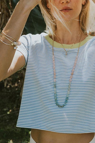Aquamarine Beaded Necklace - Pink + Teal
