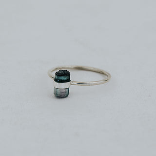 Banded Crystal Ring - Dark Teal Tourmaline- Sterling Silver