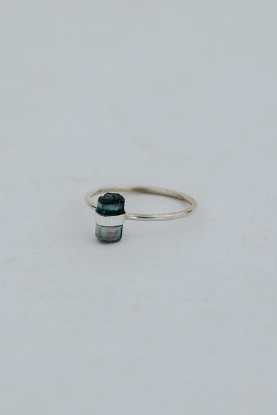 Banded Crystal Ring - Dark Teal Tourmaline- Sterling Silver