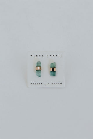 Banded Crystal Studs - Green Tourmaline 14k Rose Gold