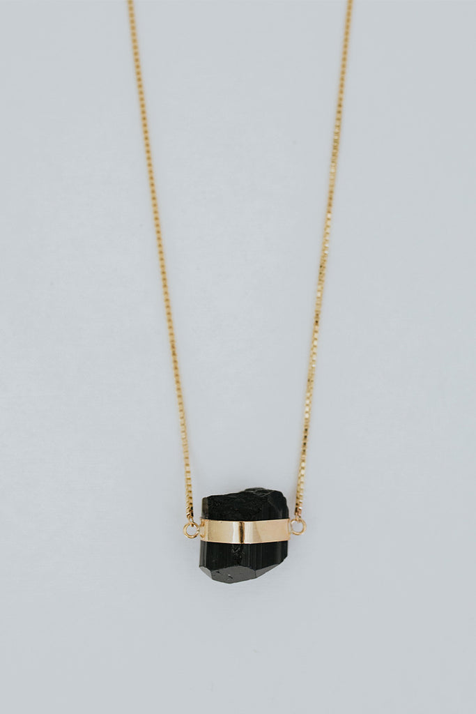 Banded Crystal Charm Necklace - Black Tourmaline