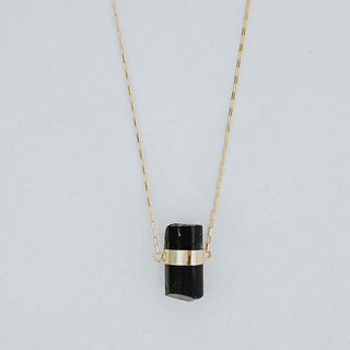 Medium Banded Crystal Charm Necklace - Black Tourmaline