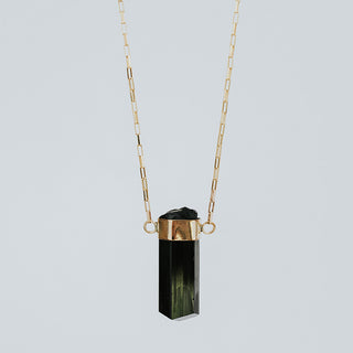 Medium Banded Crystal Charm Necklace - Black Tourmaline