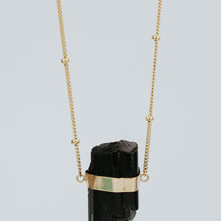 Banded Crystal Charm Necklace - Black Tourmaline