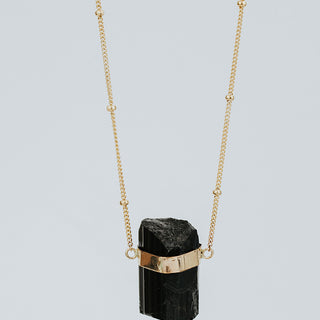 Banded Crystal Charm Necklace - Black Tourmaline