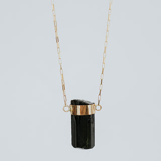 Medium Banded Crystal Charm Necklace - Black Tourmaline