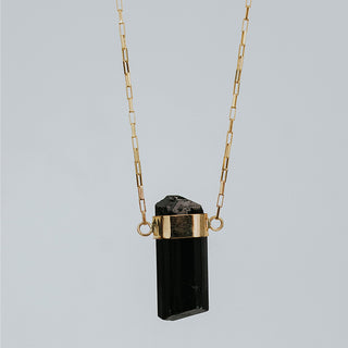 Medium Banded Crystal Charm Necklace - Black Tourmaline