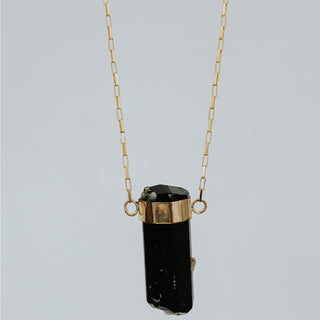 Medium Banded Crystal Charm Necklace - Black Tourmaline