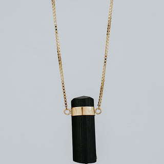 Banded Crystal Charm Necklace - Black Tourmaline