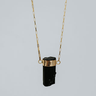 Medium Banded Crystal Charm Necklace - Black Tourmaline