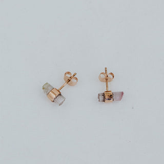 Banded Crystal Studs - Pink Tourmaline 14k Rose Gold
