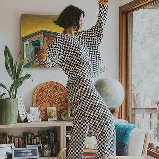 Boxy Long Sleeve - Black and White Check