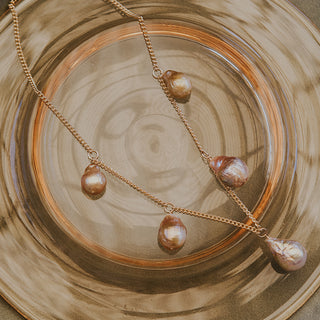 5 baroque pearls dangling on gold filled necklace 