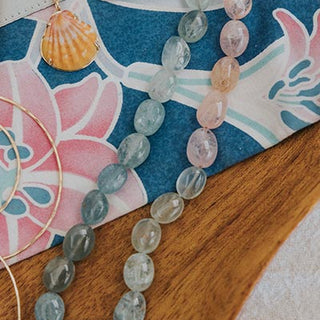 Aquamarine Beaded Necklace - Pink + Teal