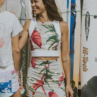 Pinafore Crop Top - Aloha Begonia Barkcloth