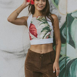 Pinafore Crop Top - Aloha Begonia Barkcloth