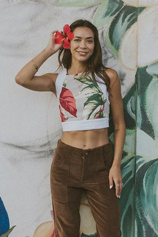 Pinafore Crop Top - Aloha Begonia Barkcloth