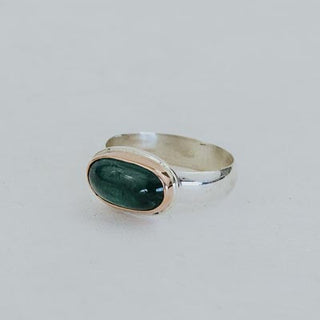 Wings Hawaii cats eye tourmaline horizon ring in 14k rose gold