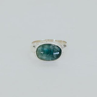 Wings Hawaii blue cats eye tourmaline bezel-set ring in sterling silver