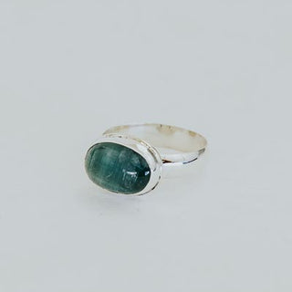 Wings Hawaii blue cats eye tourmaline bezel-set ring in sterling silver